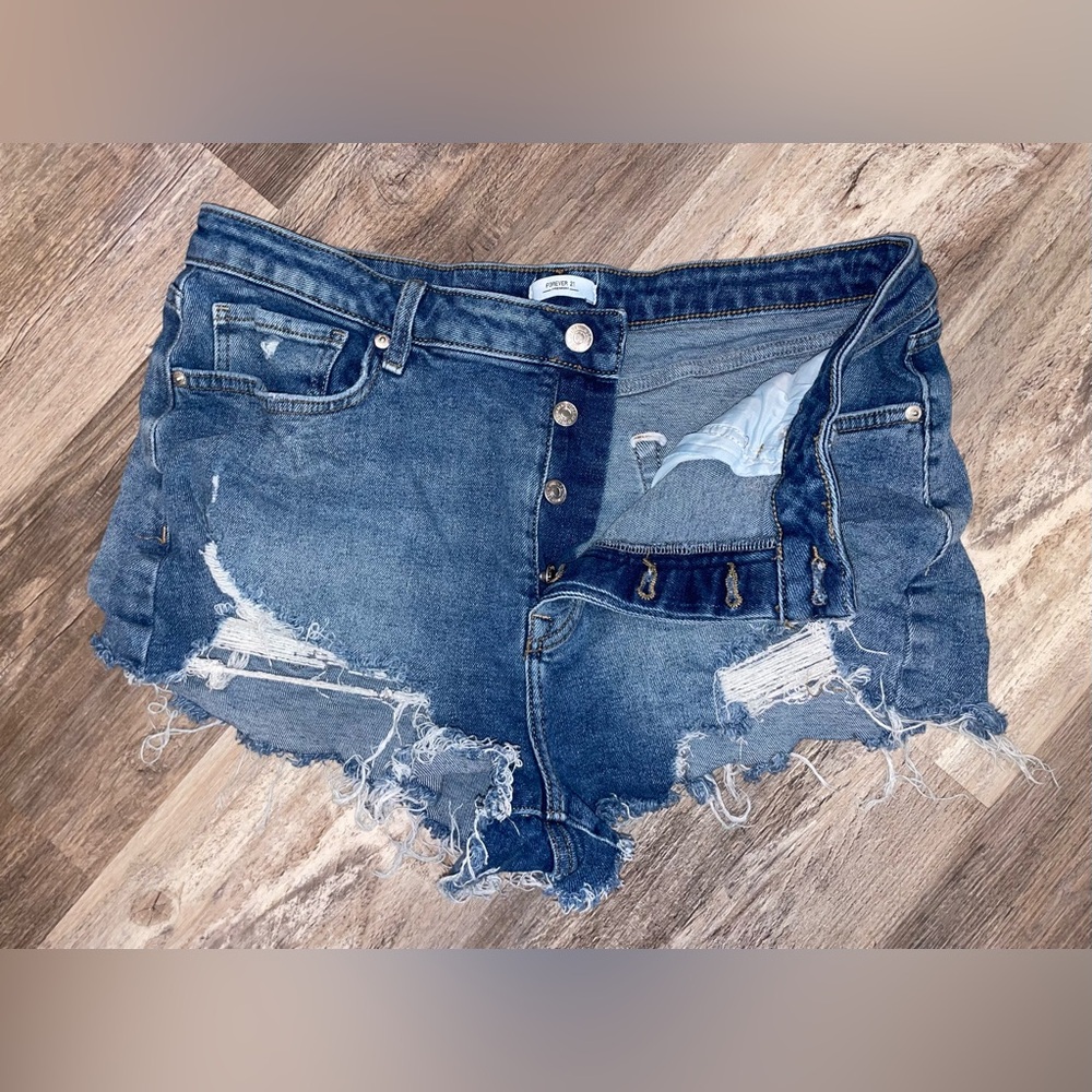 Forever 21 Blue Distressed Jean Shorts